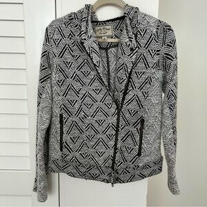 Lucky Black and White Zip Hooded Moto Jacket Size Medium